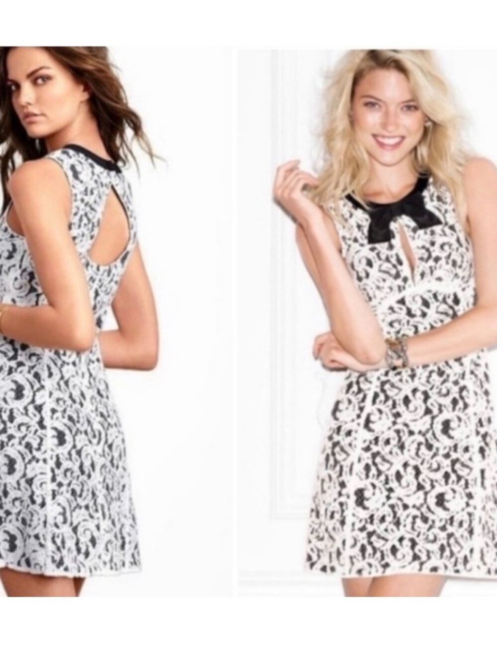 Victoria's Secret Cream Lace Midi Dress With Black Bow, Size 6